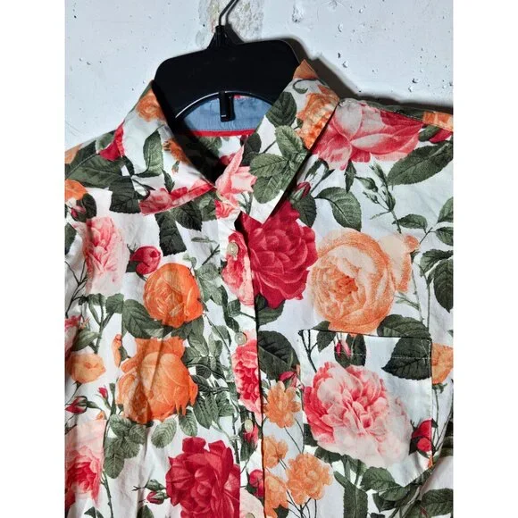 Talbots Womens Floral Button Roll Tab Long Sleeve Shirt Size 12P Petite‎ Boho - Picture 3 of 9
